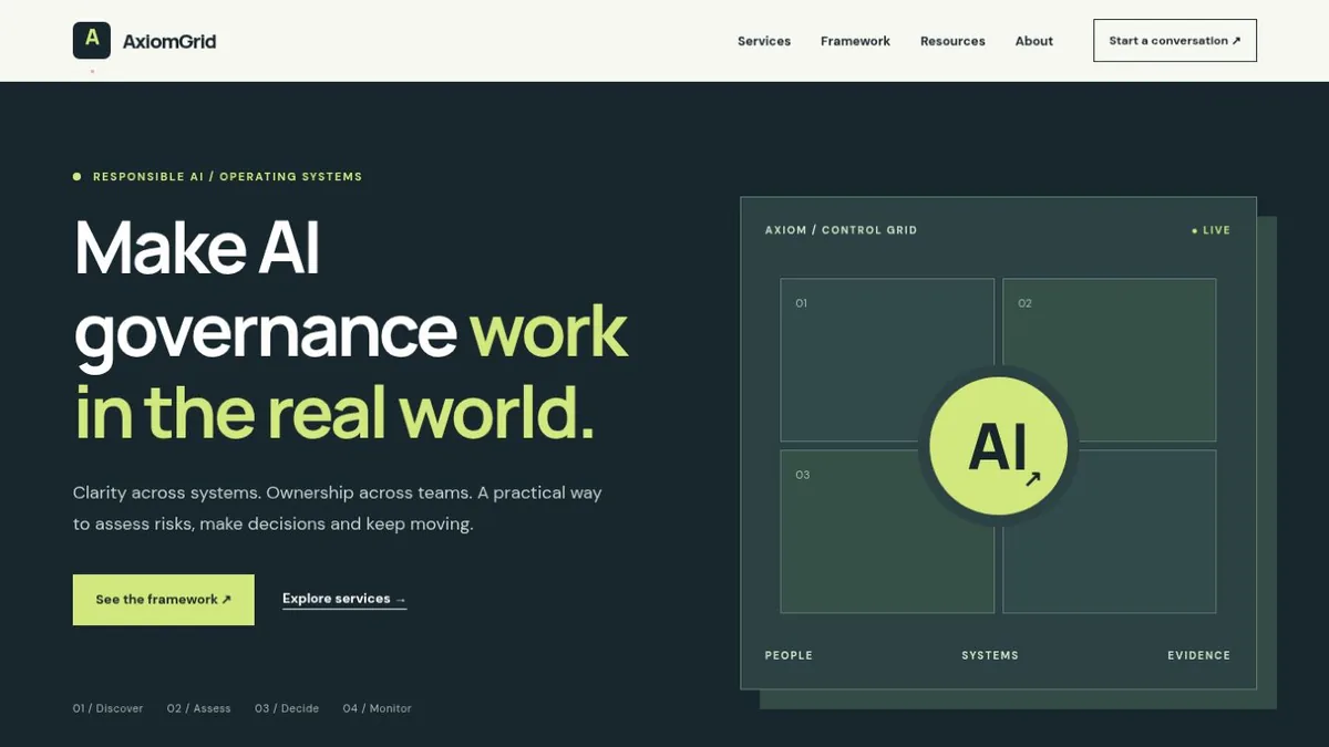 AxiomGrid template homepage screenshot