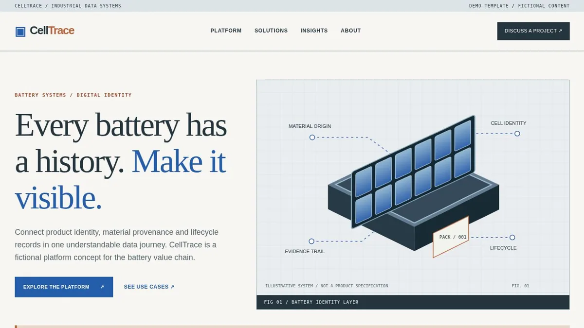 CellTrace template homepage screenshot