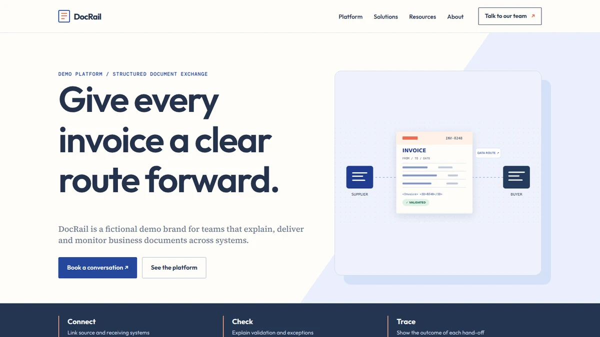 DocRail template homepage screenshot