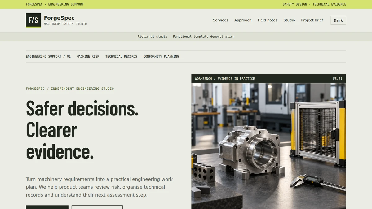ForgeSpec template homepage screenshot