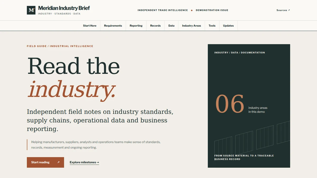 Meridian Industry Brief template homepage screenshot