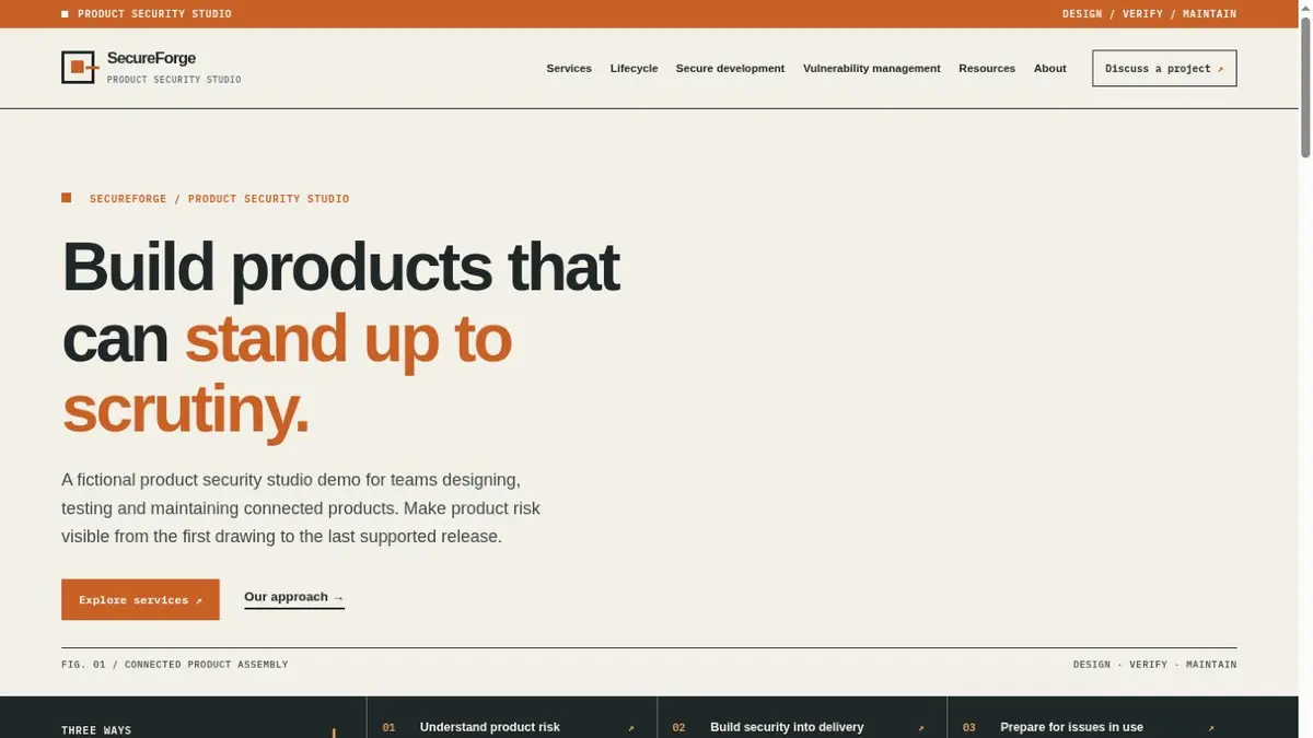 SecureForge template homepage screenshot